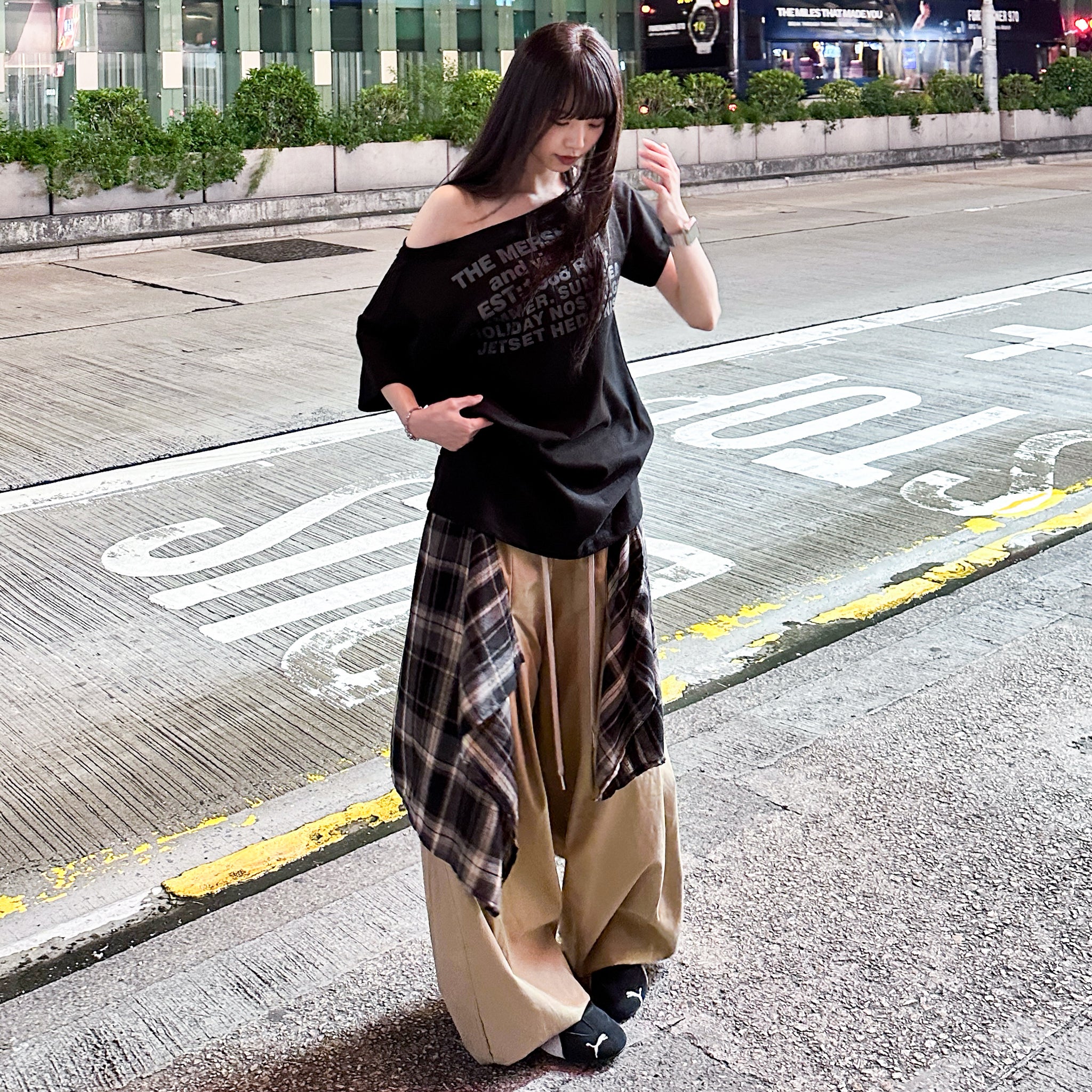 [UNISEX] 假兩件DOUBLE LAYER CHECK PANTS/ 2色