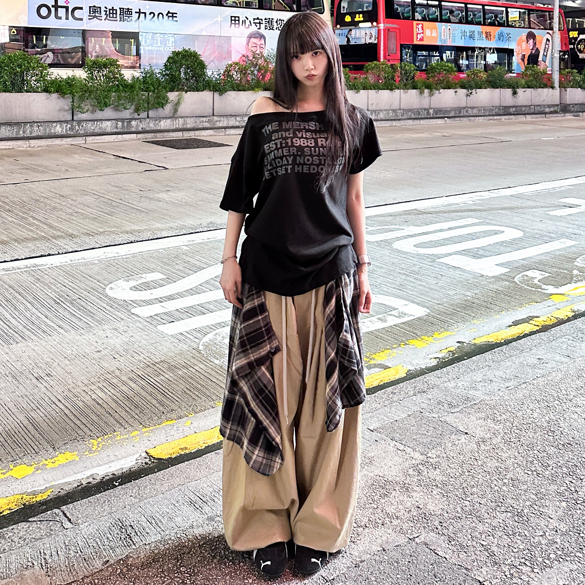 [UNISEX] 假兩件DOUBLE LAYER CHECK PANTS/ 2色