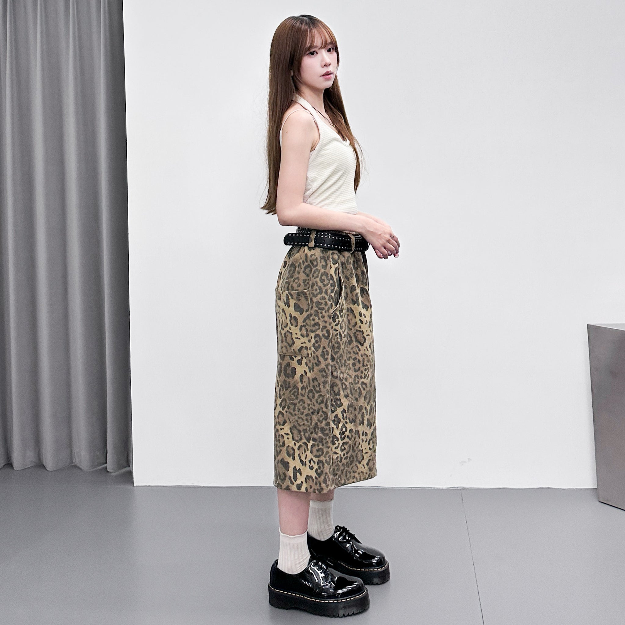 [UNISEX] 有皮帶位! LEOPARD BERMUDA PANTS/ 2色