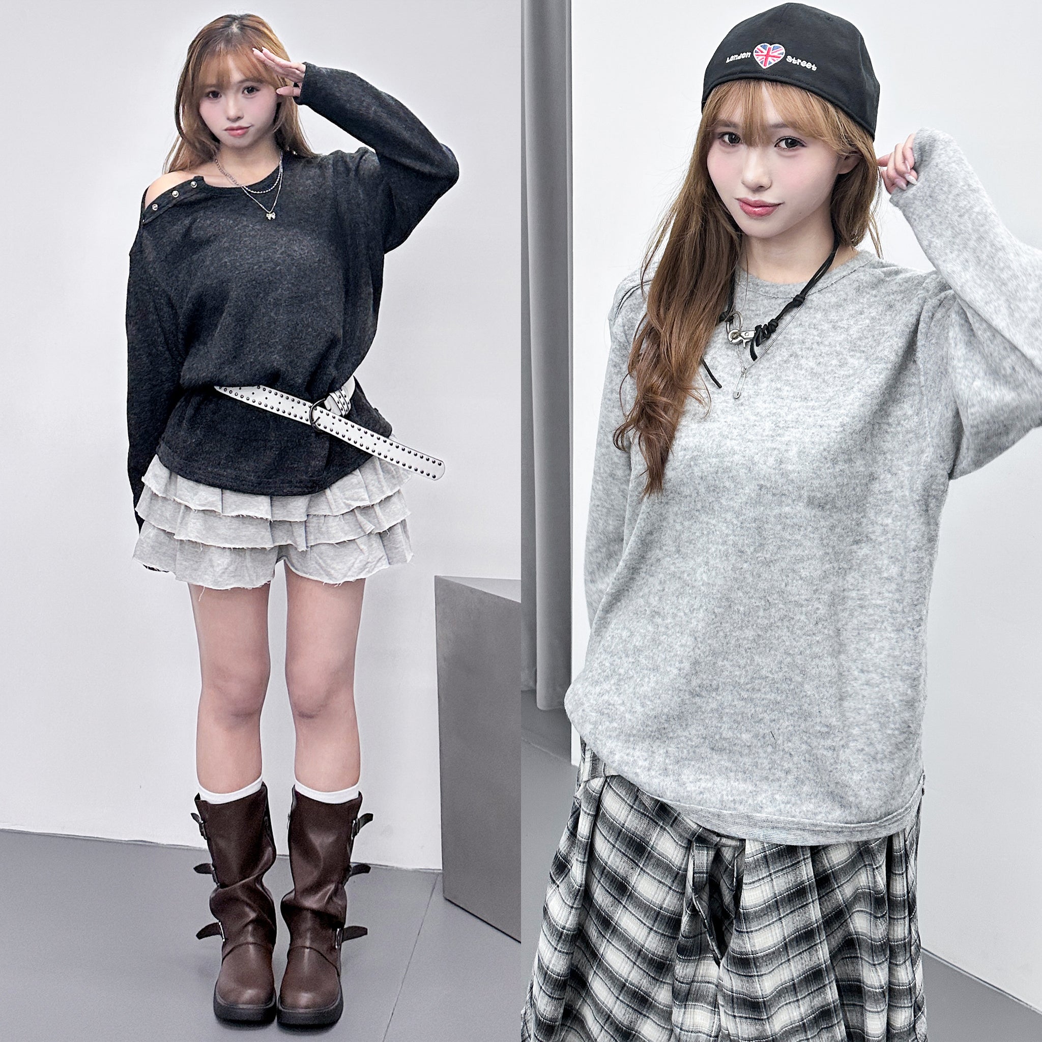 [UNISEX] 右肩啪啪鈕霧面毛茸茸長袖/ 2色