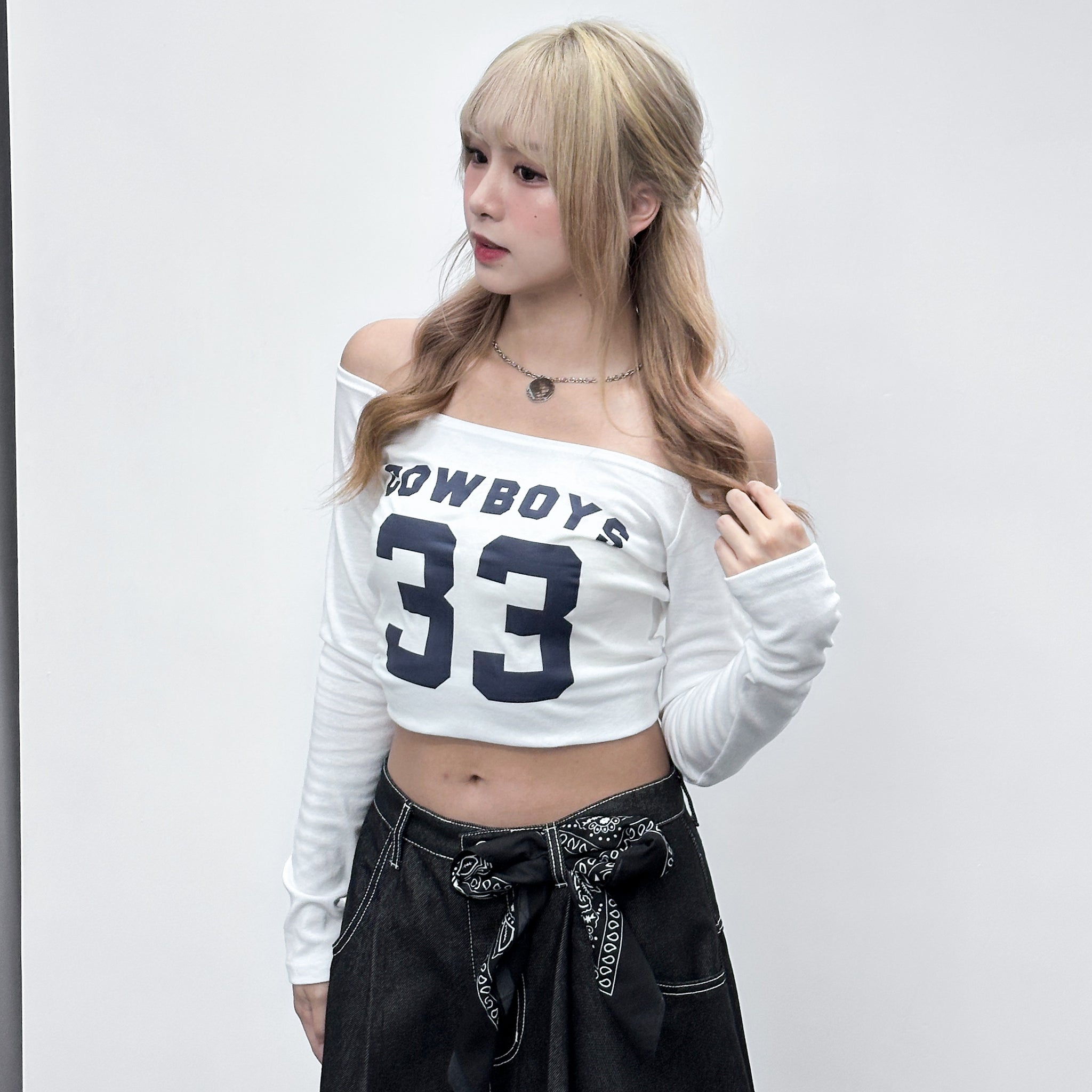 COWBOY SEMI CROP LONG SLEEVE TOP/ 2色