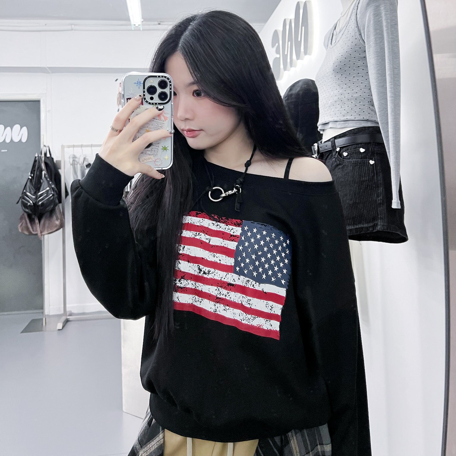 AF BOAT-NECK OFF SHOULDER SWEATSHIRT/ 2色