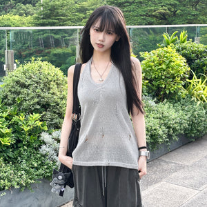 DAMAGE HALTER NECK SLEEVELESS KNIT/ 2色