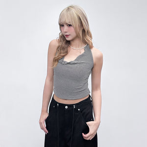 STRIPE HALTER NECK SLEEVELESS TOP/ 2色