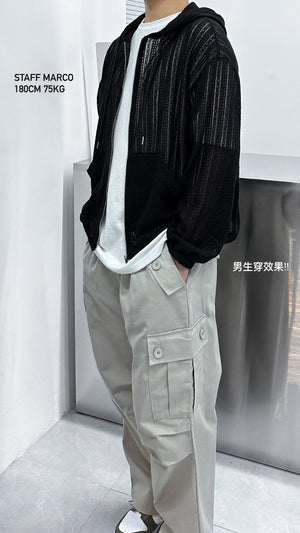[UNISEX] 高質耐穿! 黑色通花帽款外套/ 1色