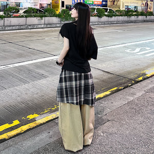 [UNISEX] 假兩件DOUBLE LAYER CHECK PANTS/ 2色
