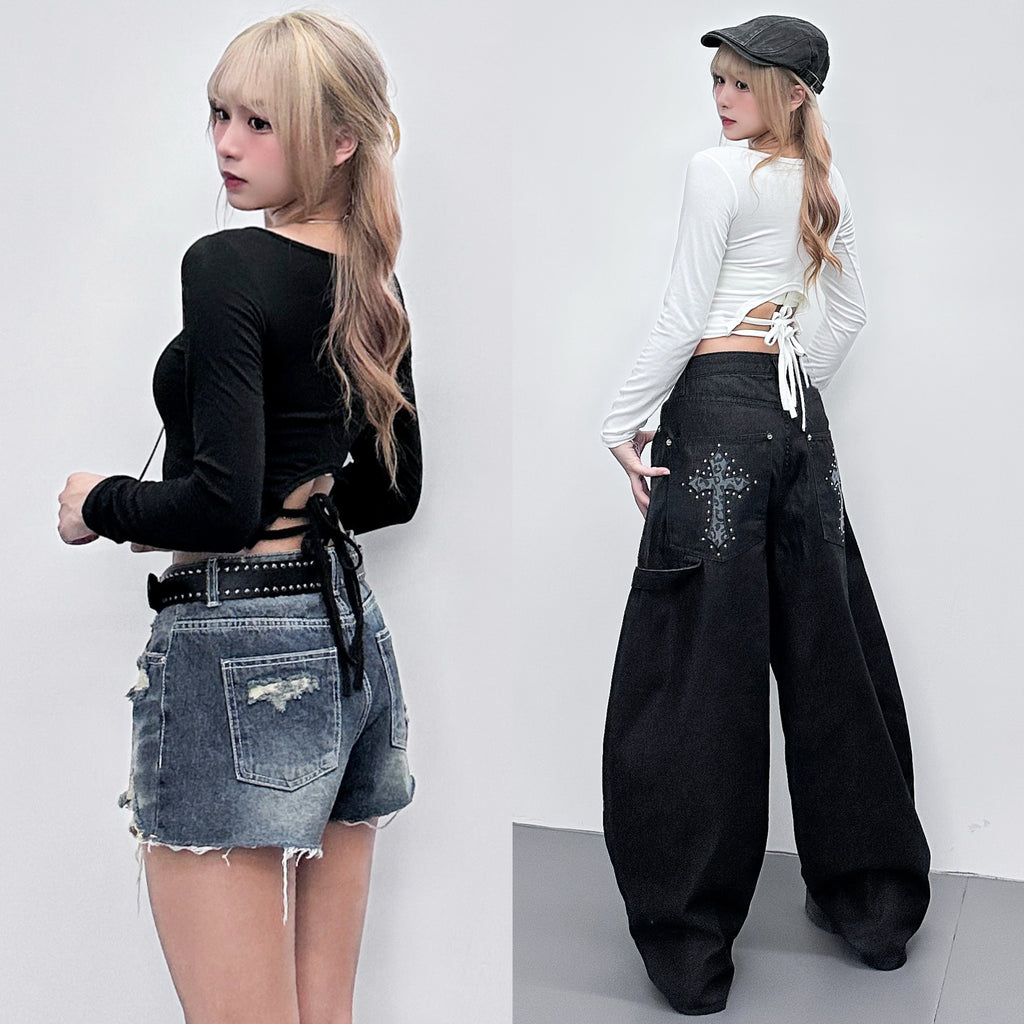 BACK TIE STRAP LONG SLEEVE TOP/ 2色