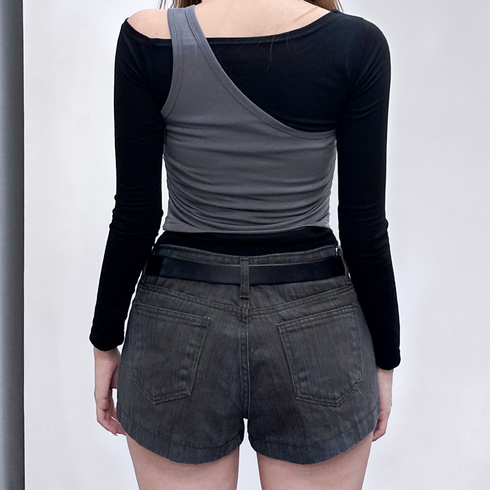 [假兩件] NANA OFF SHOULDER LONG SLEEVE TOP/ 2色