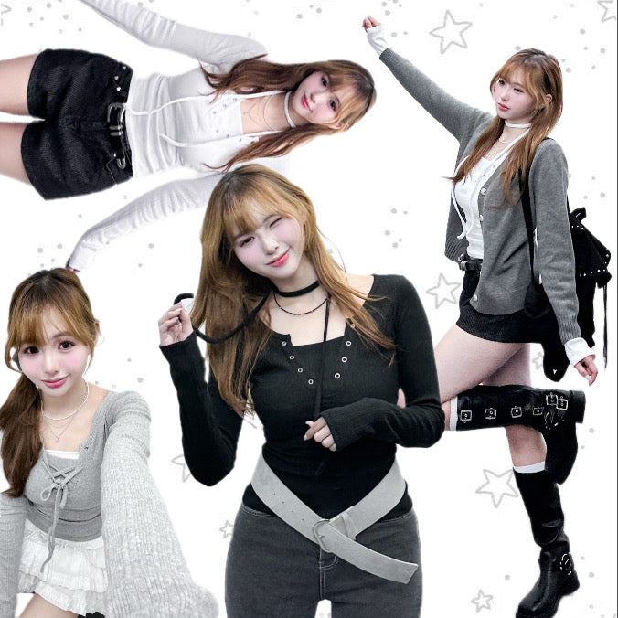 [2WAY頸帶/繫繩OK!] EYELET SLIM RIBBEN KNIT/ 3色