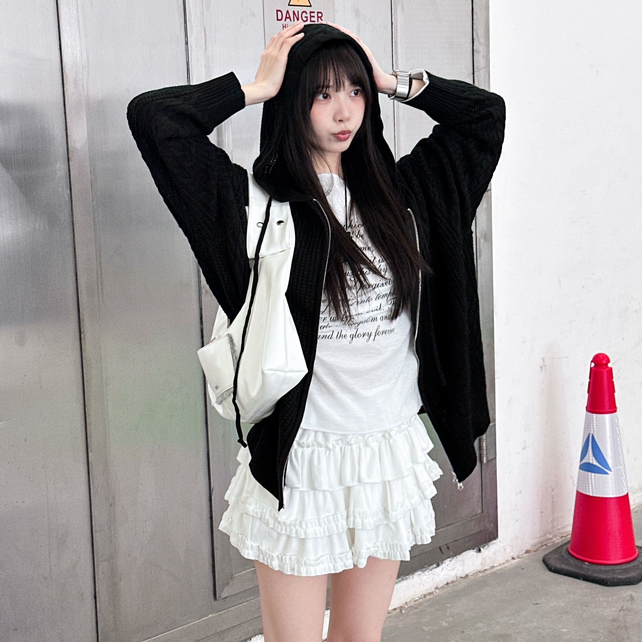 HEART CABLES ZIP-UP HOODED KNITWEAR/ 2色