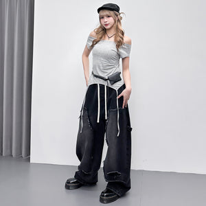 [韓妹必備] 2WAY STARS BOAT-NECK TEE/ 3色