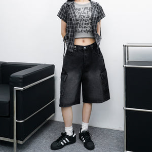 [BEST] BUTTONED CARGO BERMUDA DENIM PANTS/ 2色