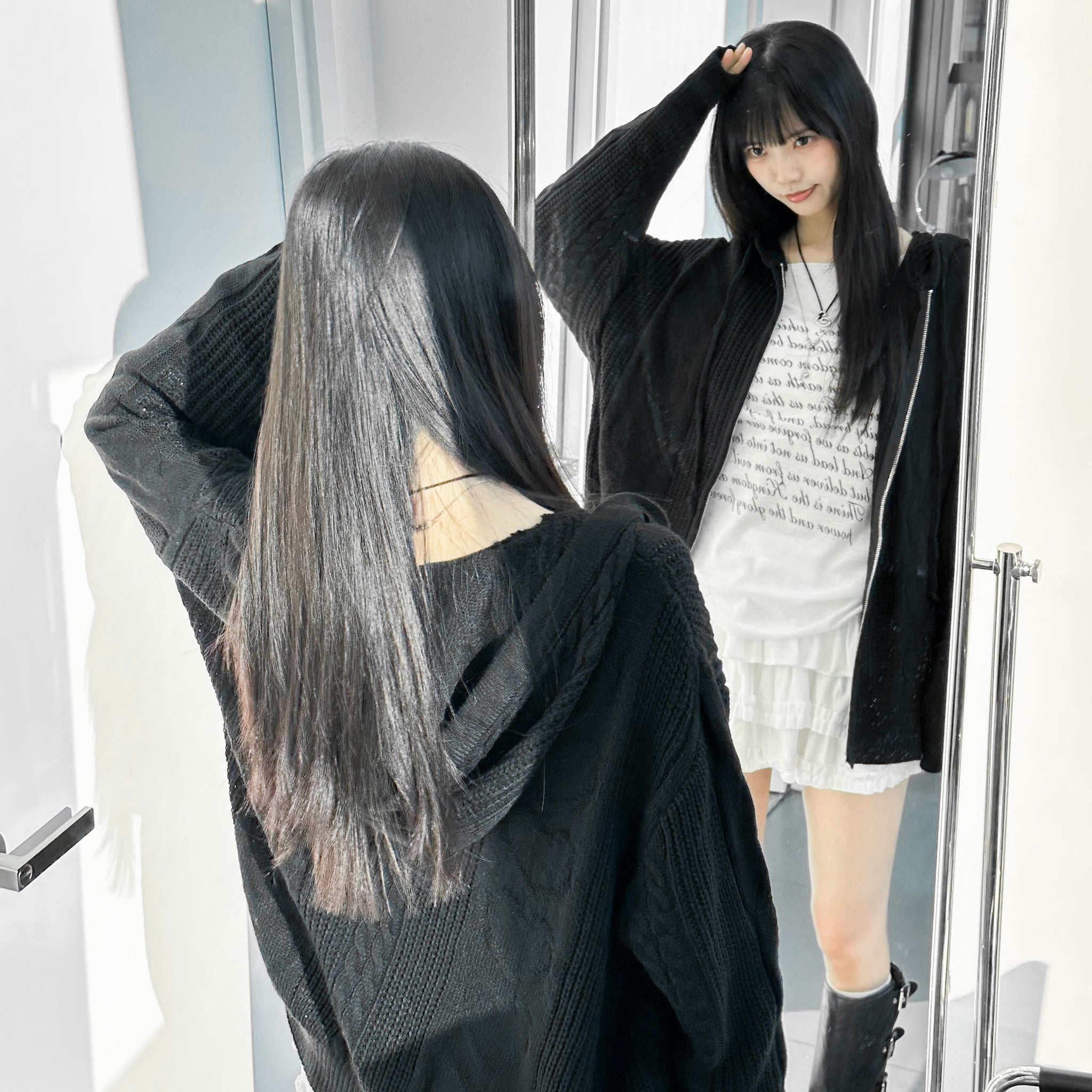 HEART CABLES ZIP-UP HOODED KNITWEAR/ 2色