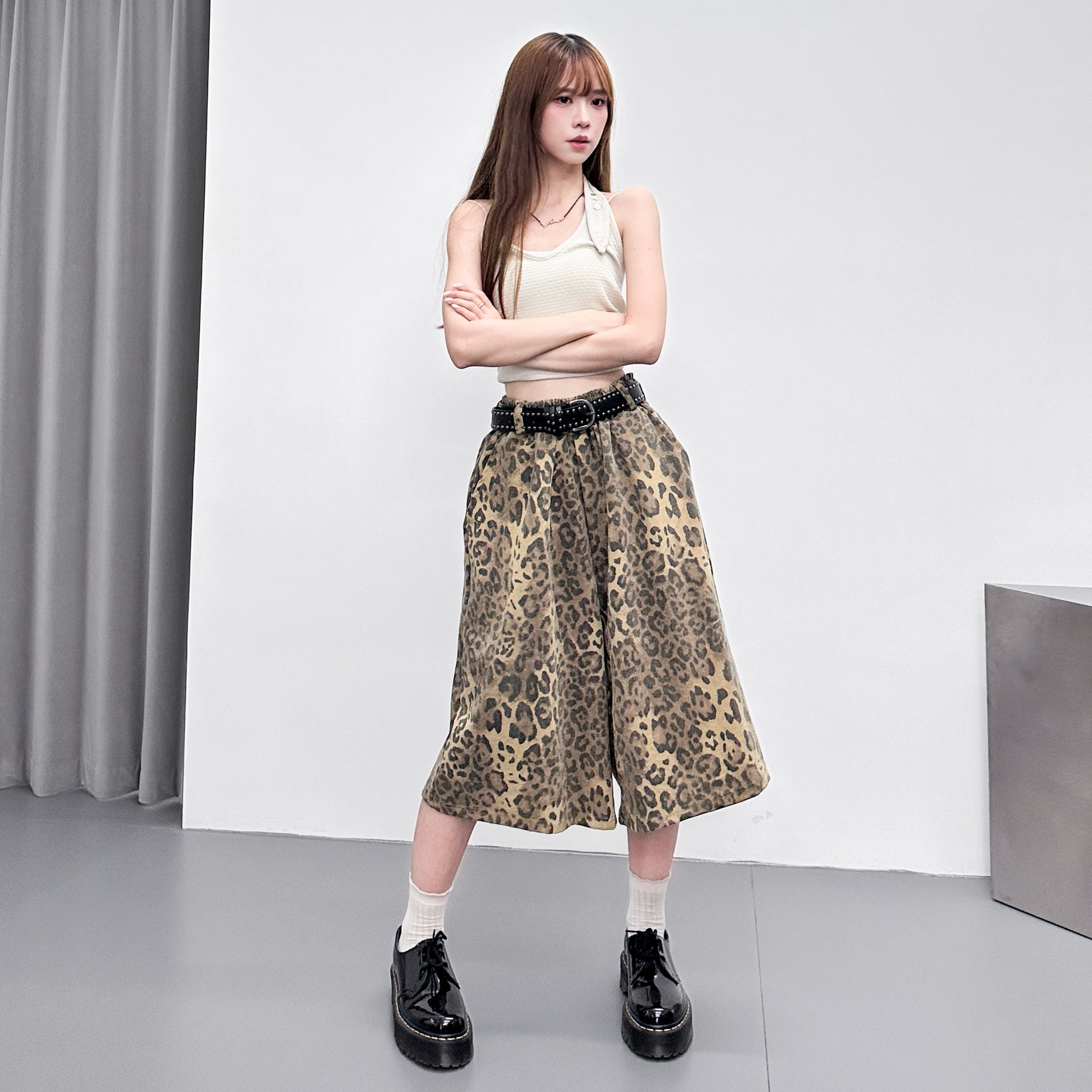 [UNISEX] 有皮帶位! LEOPARD BERMUDA PANTS/ 2色
