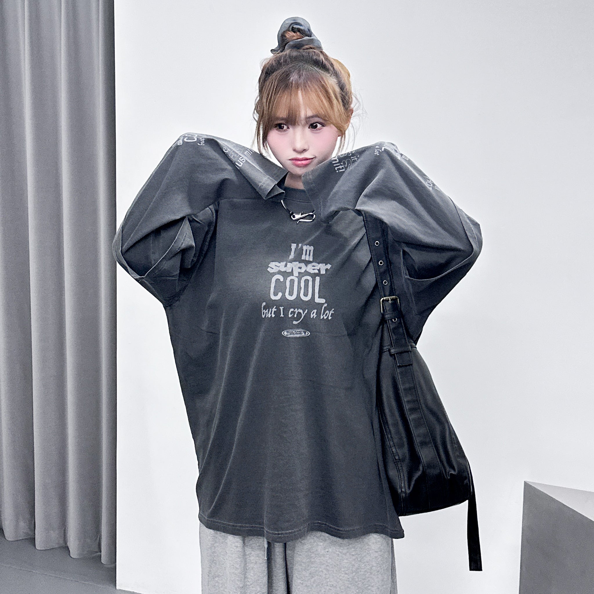 [UNISEX] 水洗假兩件I'M SUPER COOL BUT I CRY A LOT/ 2色