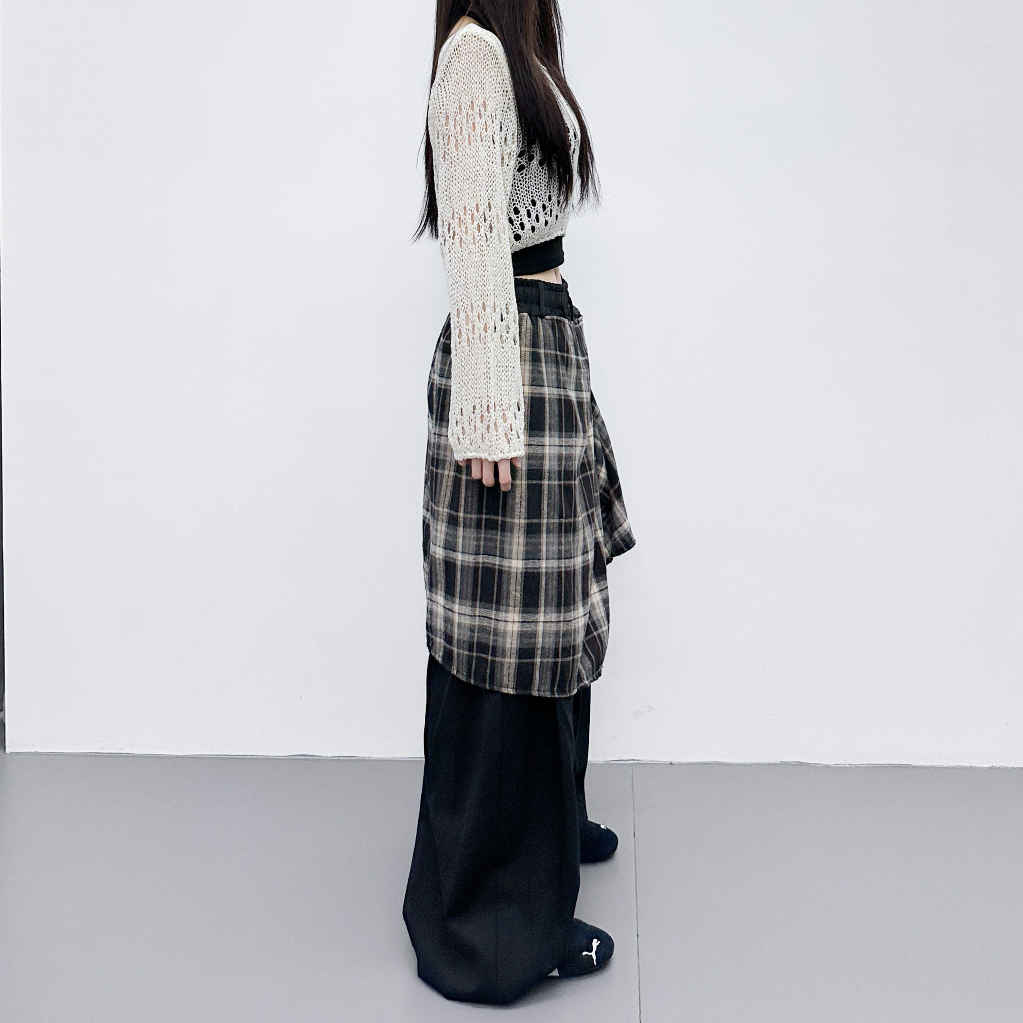 [UNISEX] 假兩件DOUBLE LAYER CHECK PANTS/ 2色