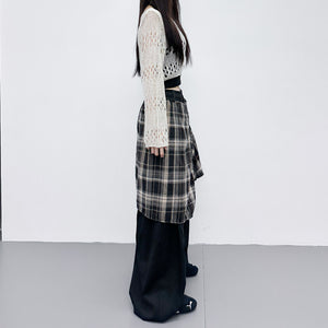 [UNISEX] 假兩件DOUBLE LAYER CHECK PANTS/ 2色