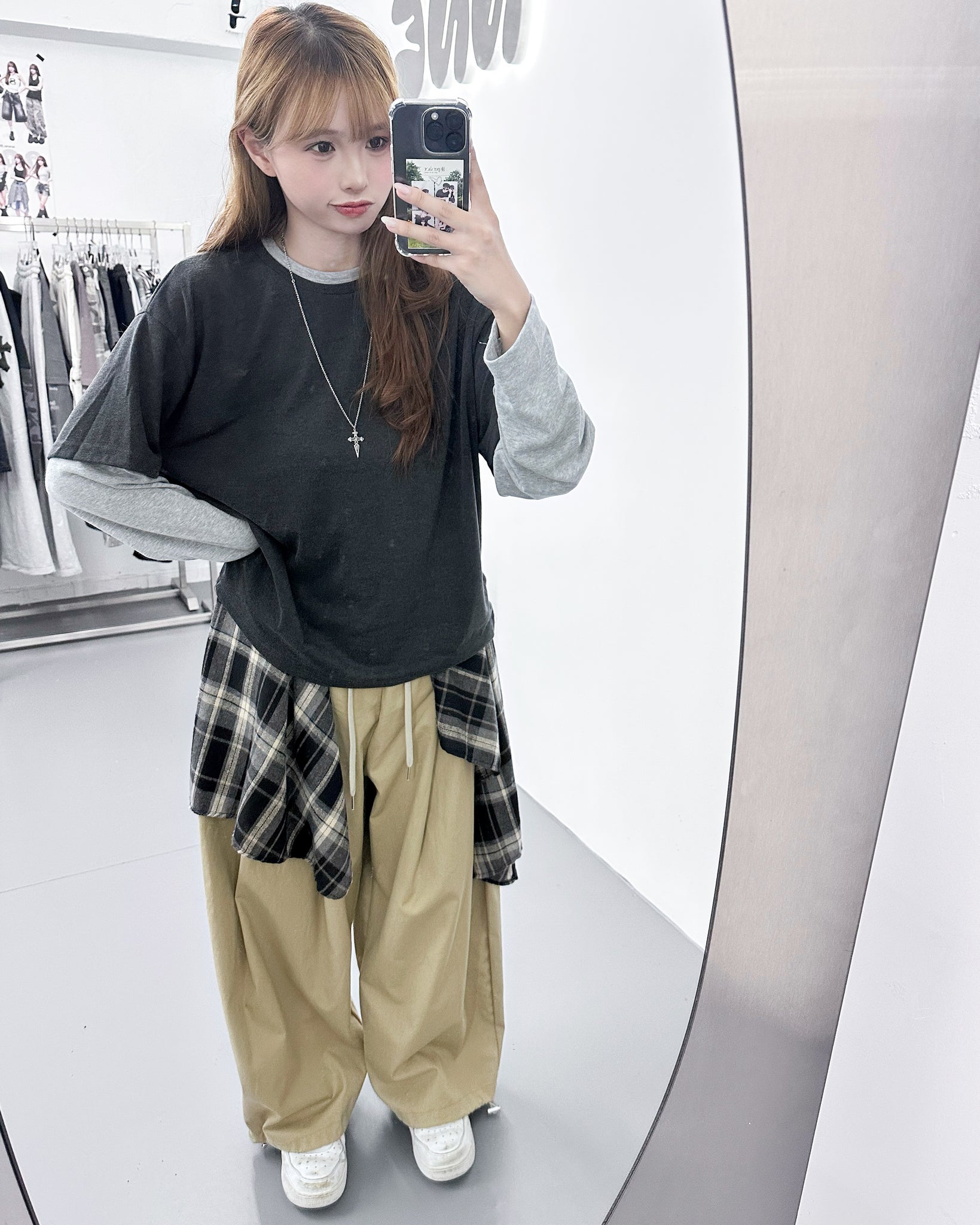 [UNISEX] 層次穿假兩件拼色長袖/ 2色