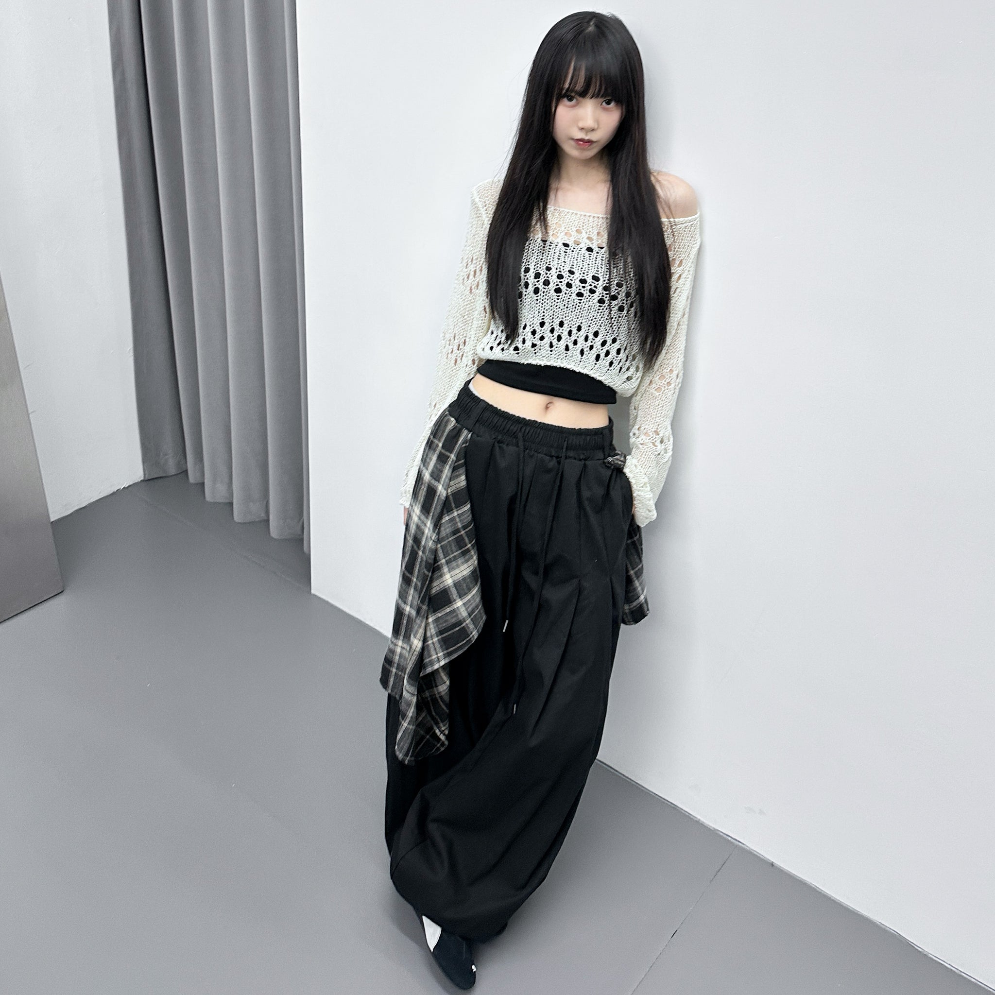 [UNISEX] 假兩件DOUBLE LAYER CHECK PANTS/ 2色