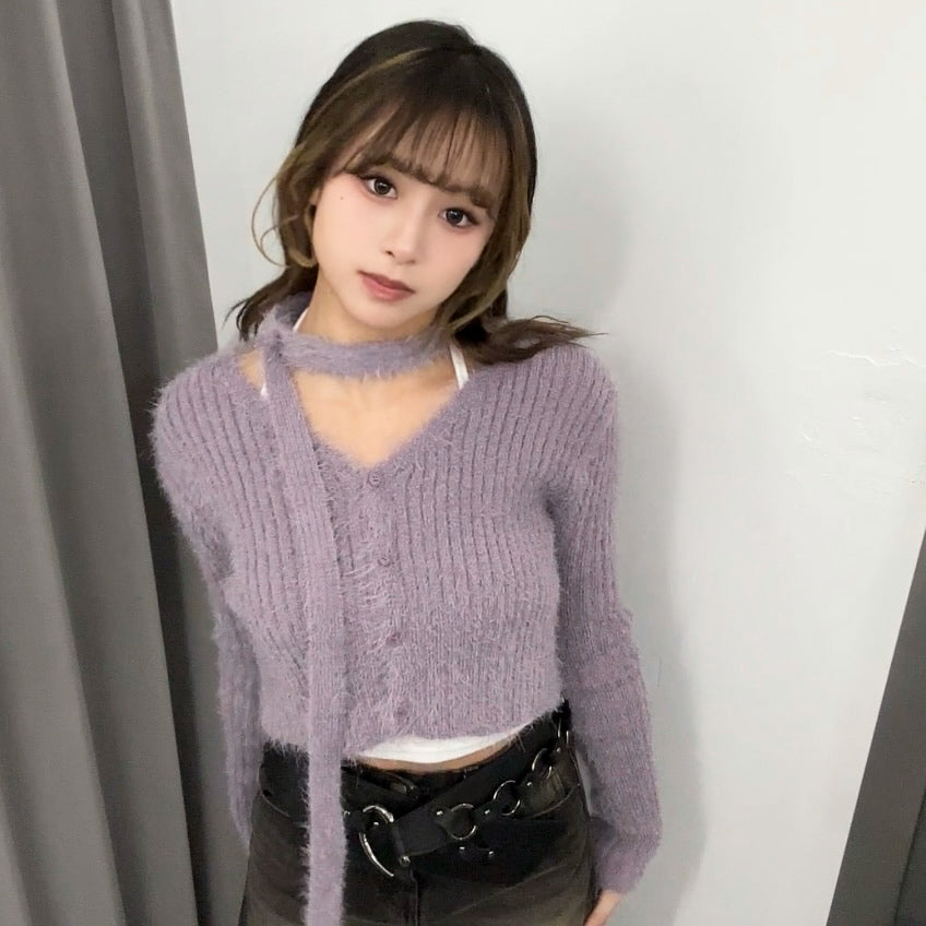 girly松針絨毛茸茸crop冷衫外套+頸帶/ 3色