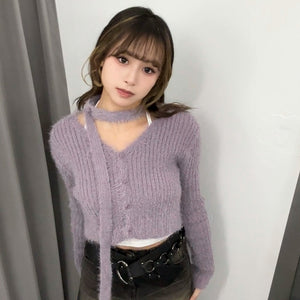 girly松針絨毛茸茸crop冷衫外套+頸帶/ 3色