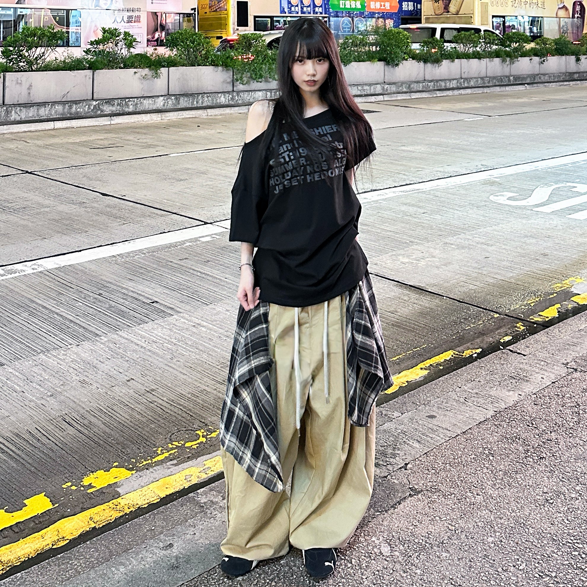 [UNISEX] 假兩件DOUBLE LAYER CHECK PANTS/ 2色