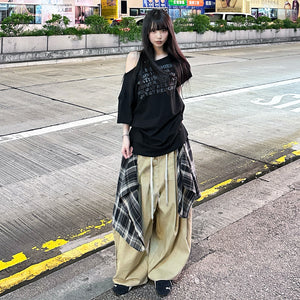 [UNISEX] 假兩件DOUBLE LAYER CHECK PANTS/ 2色