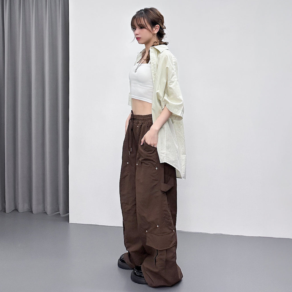 [UNISEX] RIVET WIDE NYLON PANTS/ 1色