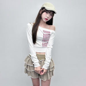 WARM SUNSHINE OFF SHOULDER LONG SLEEVE CROP TOP/ 2色