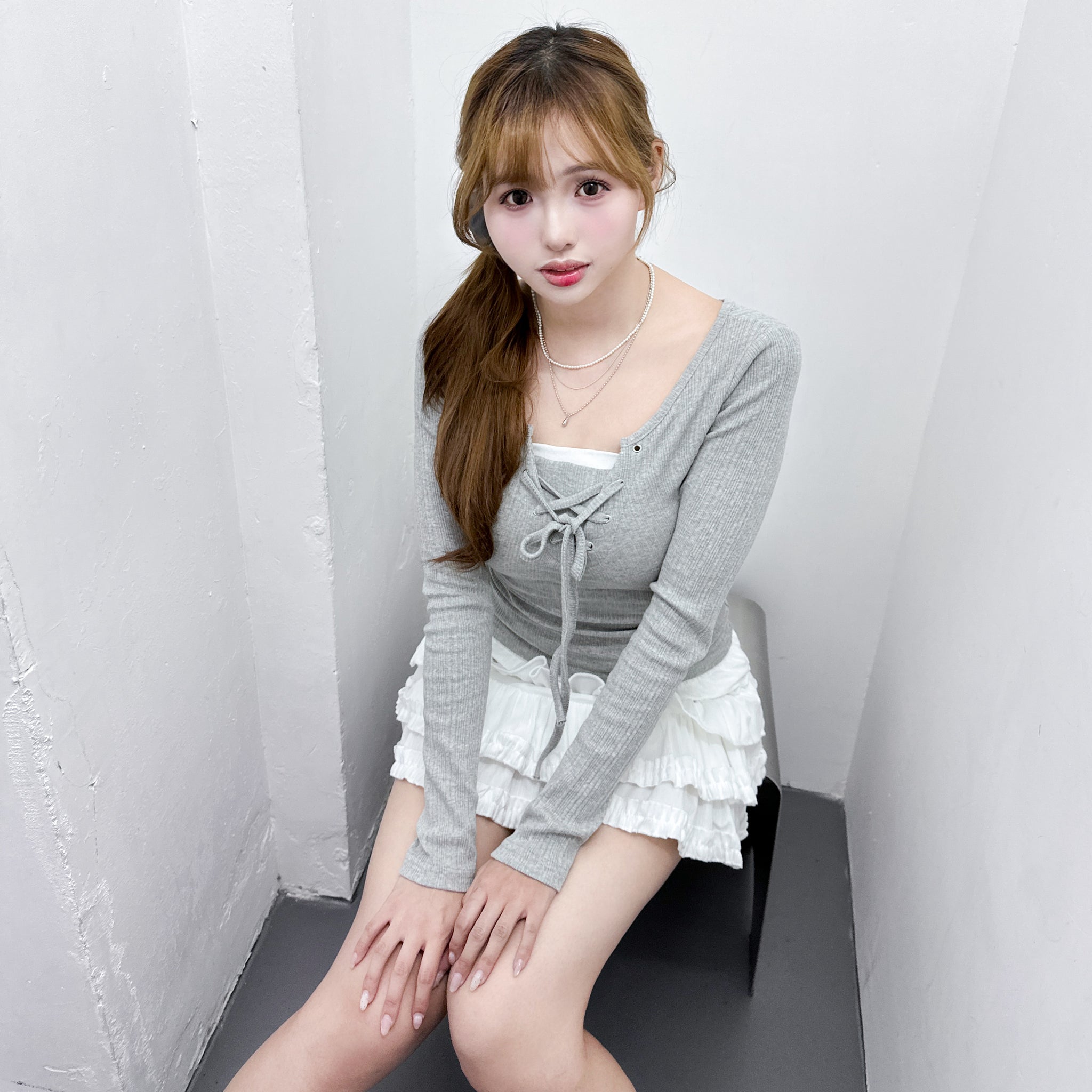 [2WAY頸帶/繫繩OK!] EYELET SLIM RIBBEN KNIT/ 3色