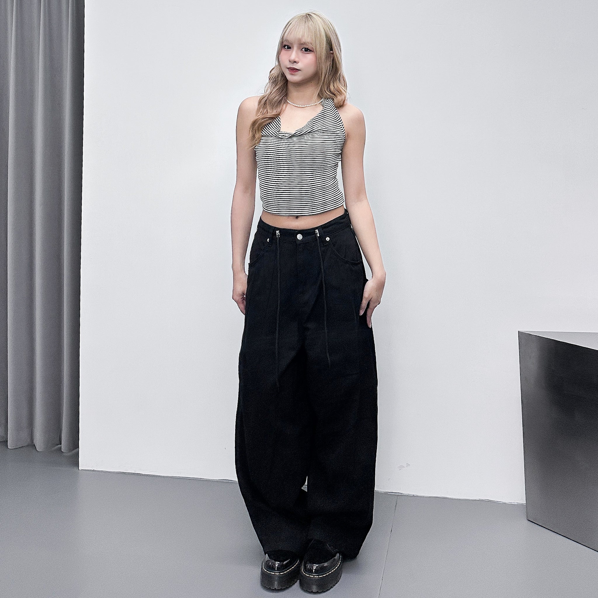 STRIPE HALTER NECK SLEEVELESS TOP/ 2色