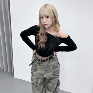 WARM SUNSHINE OFF SHOULDER LONG SLEEVE CROP TOP/ 2色