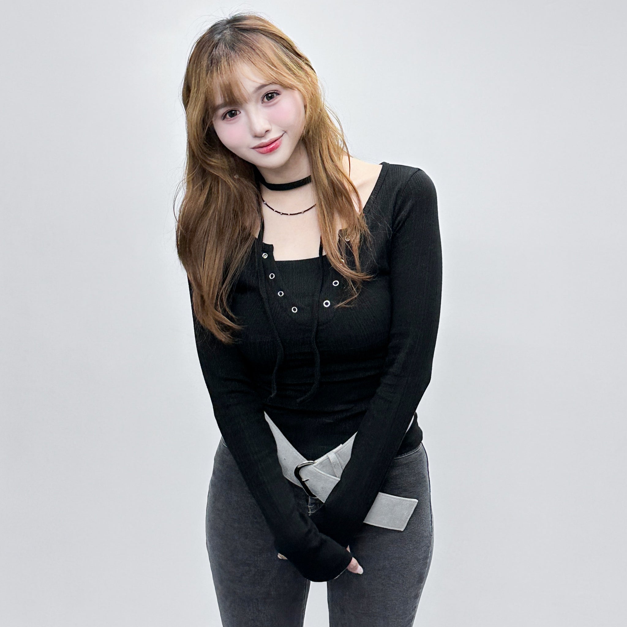 [2WAY頸帶/繫繩OK!] EYELET SLIM RIBBEN KNIT/ 3色