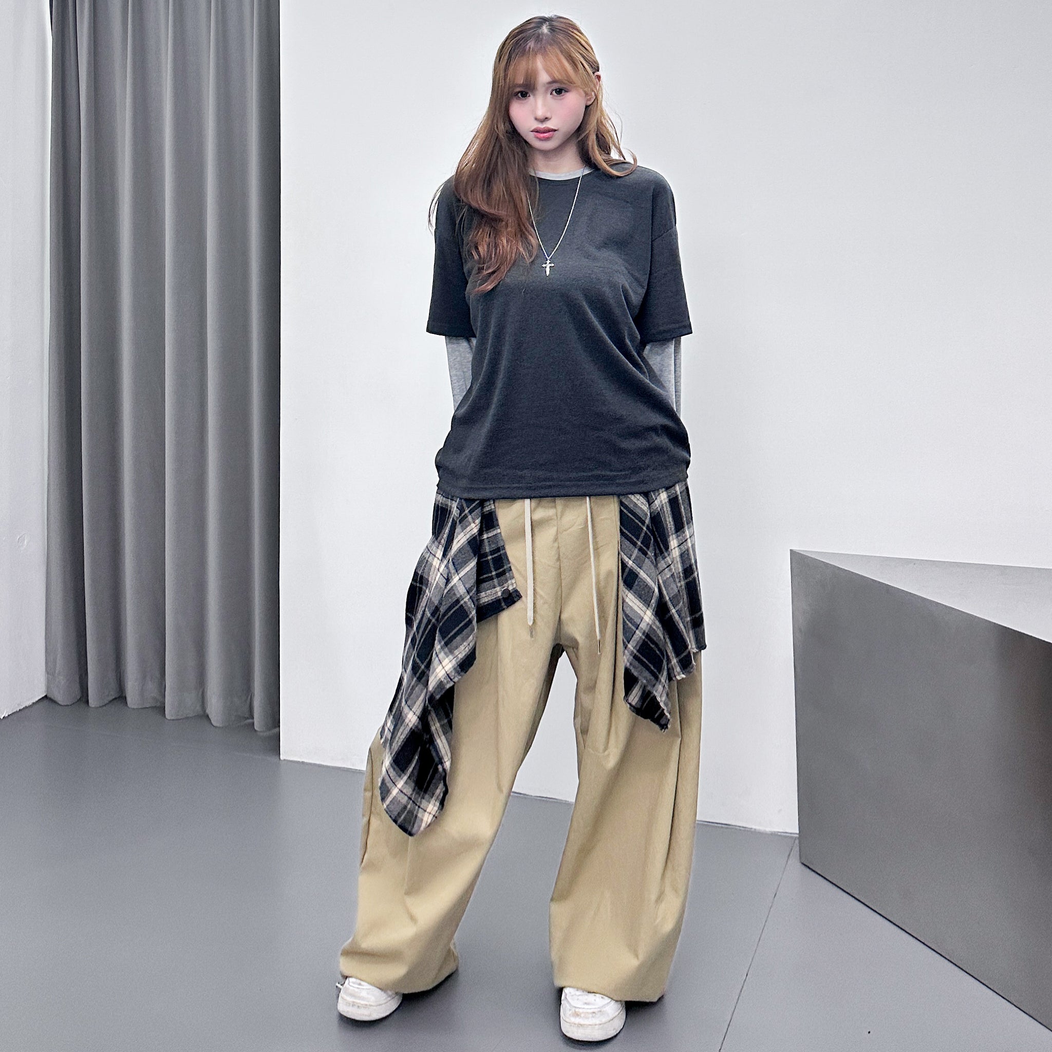 [UNISEX] 層次穿假兩件拼色長袖/ 2色