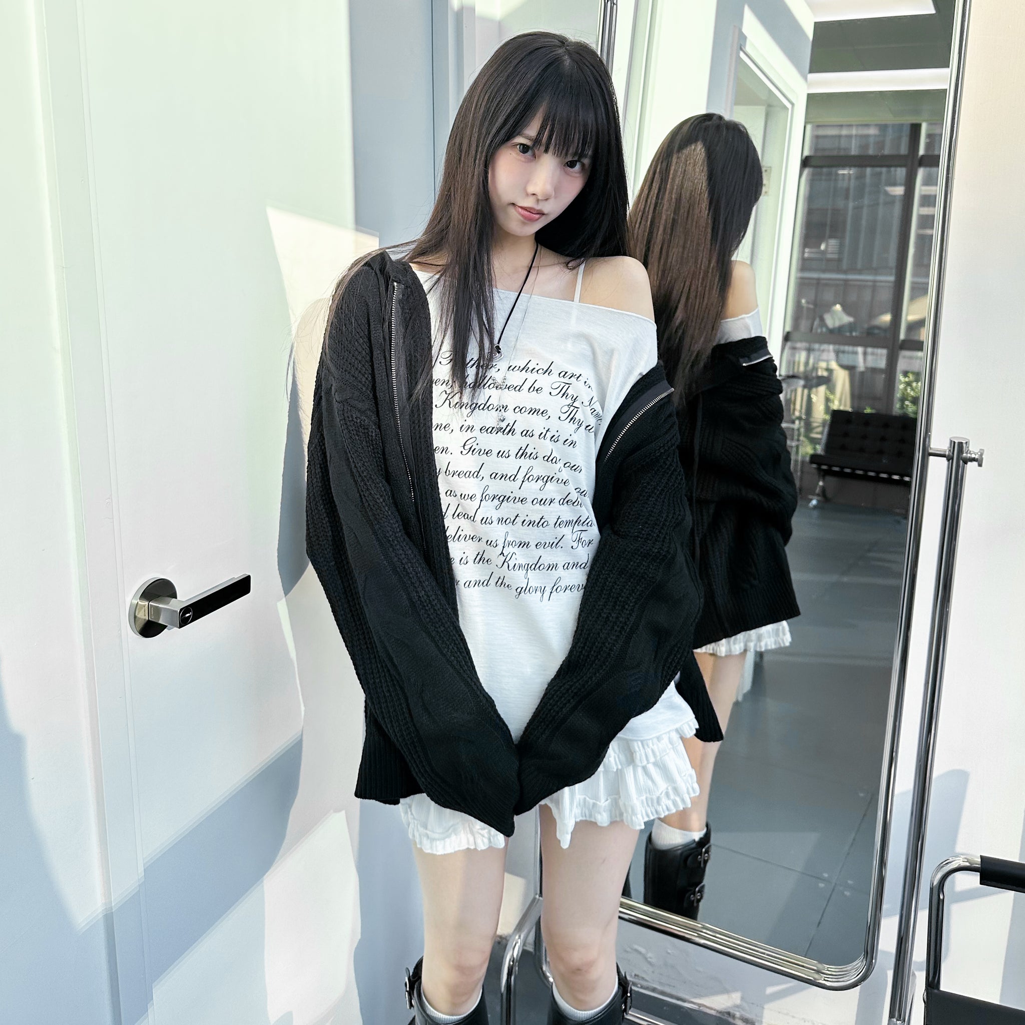 HEART CABLES ZIP-UP HOODED KNITWEAR/ 2色