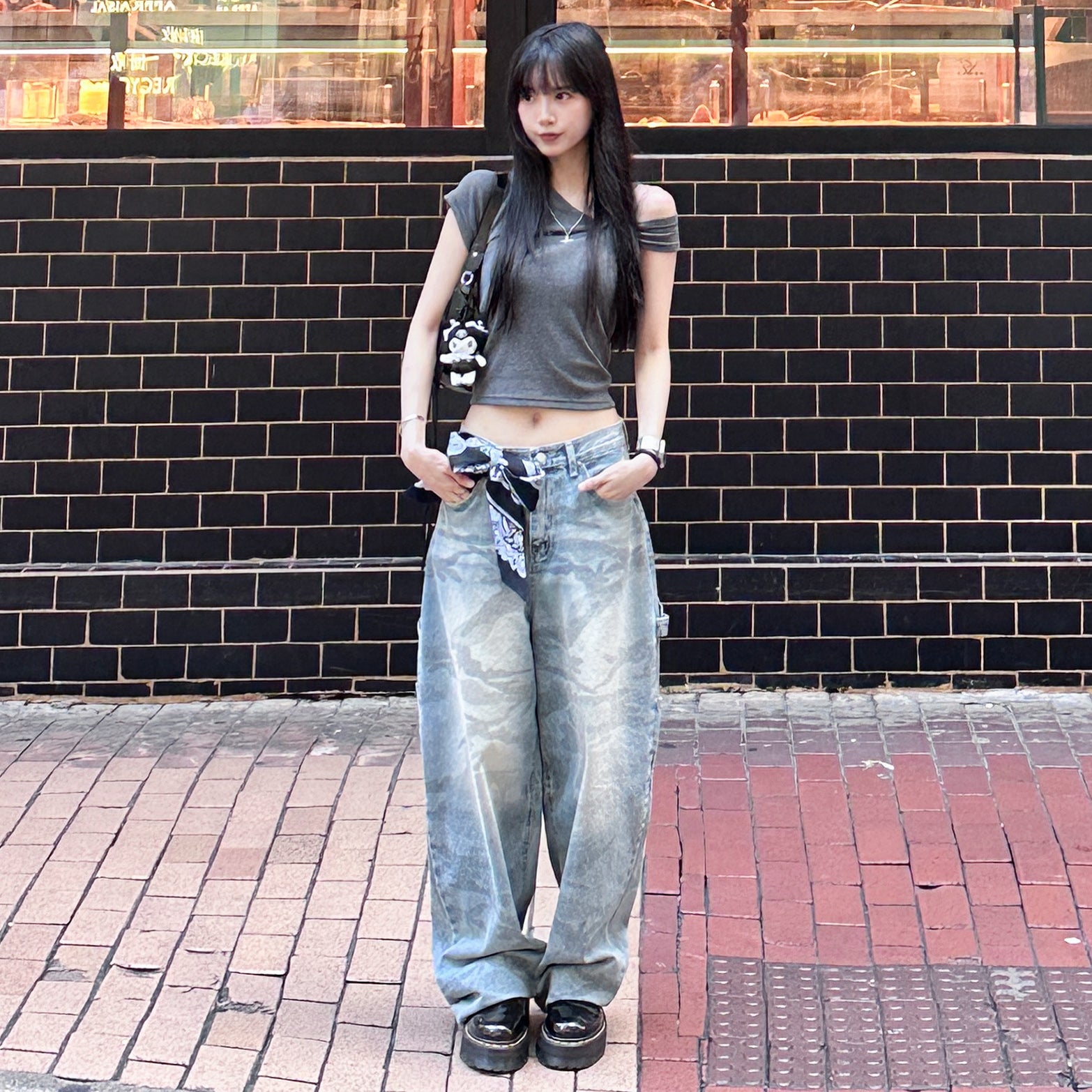 GREY BLUE CAMOUFLAGE BALLOON DENIM PANTS/ 1色