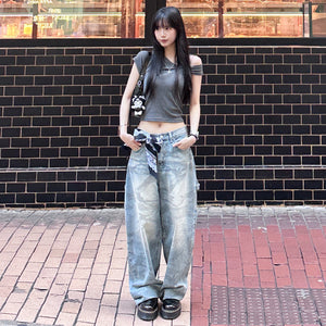 GREY BLUE CAMOUFLAGE BALLOON DENIM PANTS/ 1色