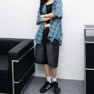 [BEST] BUTTONED CARGO BERMUDA DENIM PANTS/ 2色