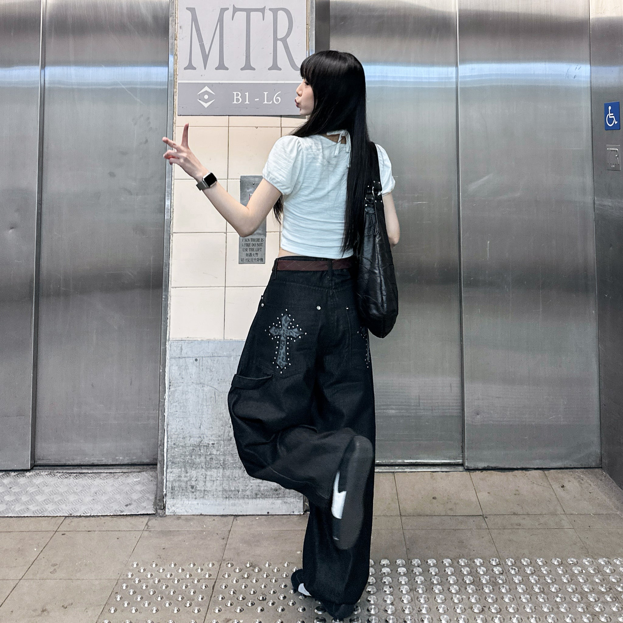[BEST] STUDDED LEOPARD HOLY CROSS SCIMITAR PANTS/ 1色