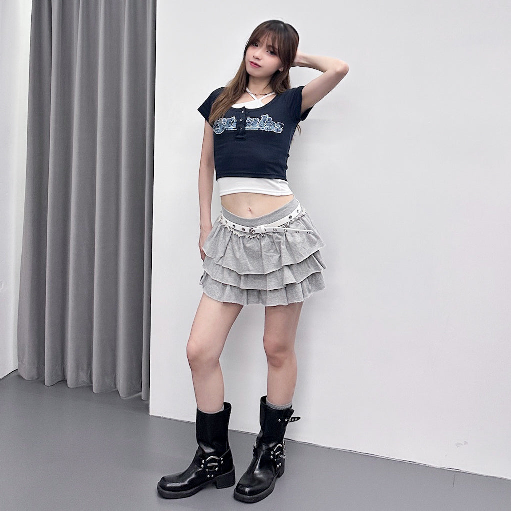 FEARLESS BUTTON CROP TEE/ 2色
