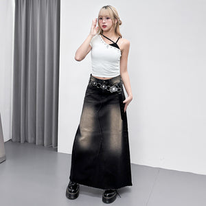 HOLLOW RIVET ONE-SHOULDER CROP TOP/ 2色