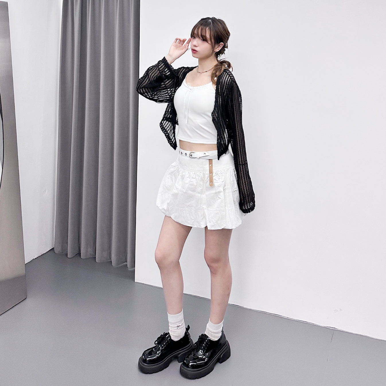 [HOT] BUTTON NET CARDIGAN/ 2色