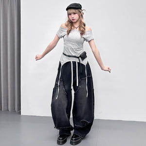 [韓妹必備] 2WAY STARS BOAT-NECK TEE/ 3色
