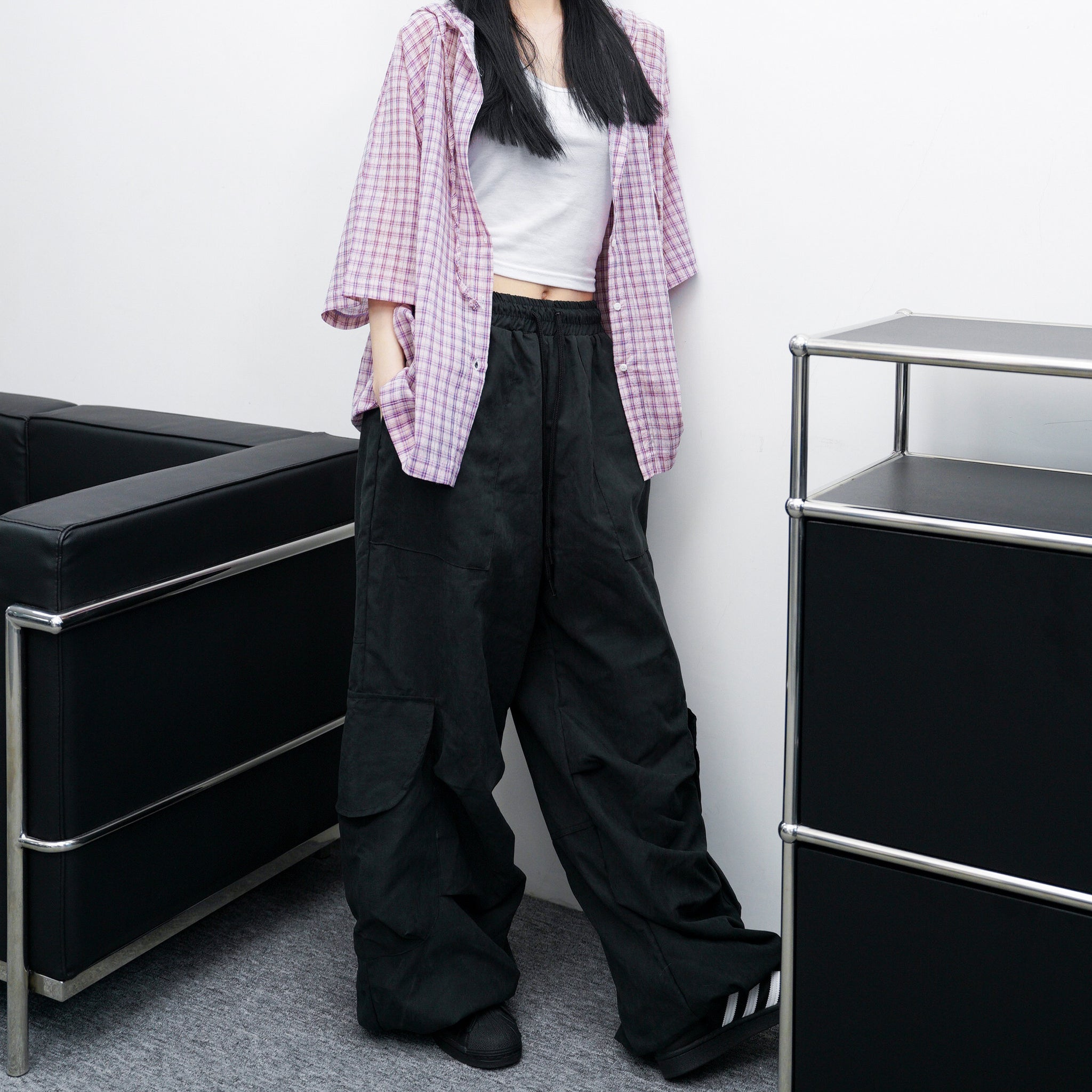 SUMMER CHECKED BUTTON-UP HOODED SHIRT/ 1色