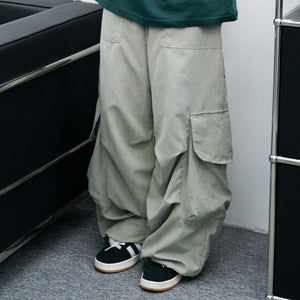 UNISEX霧面感WIDE PIN-TUCK CARGO PANTS/ 2色