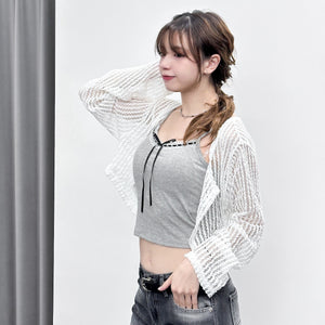 [HOT] BUTTON NET CARDIGAN/ 2色