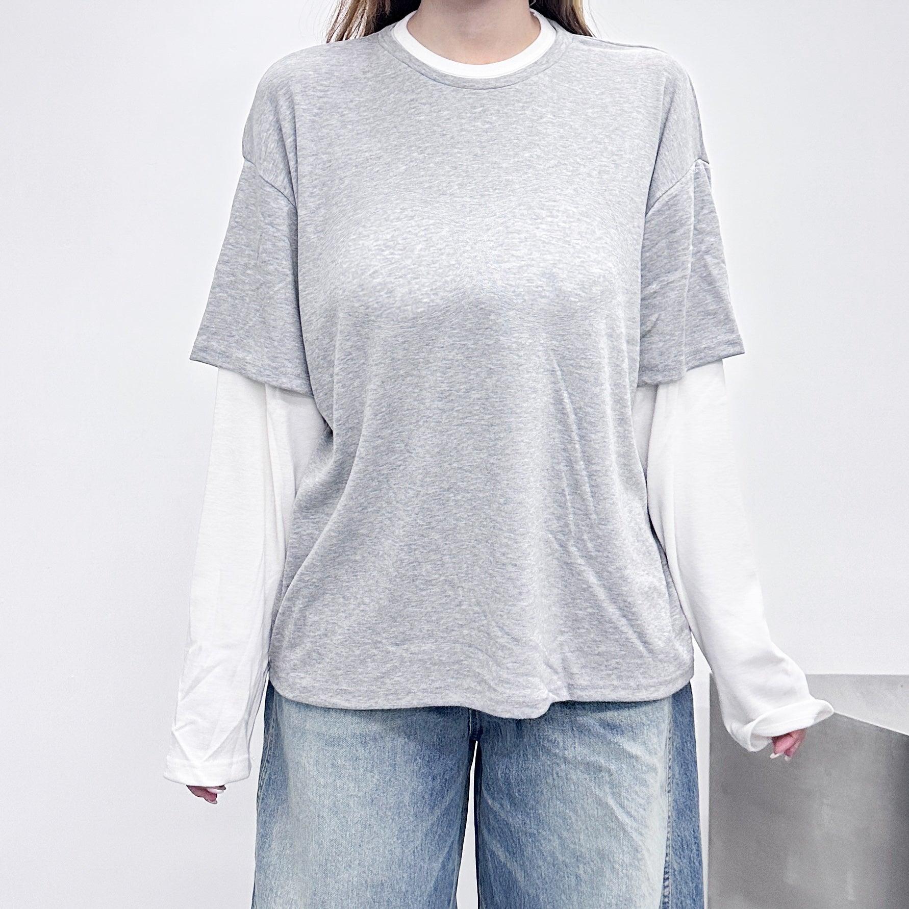 [UNISEX] 層次穿假兩件拼色長袖/ 2色