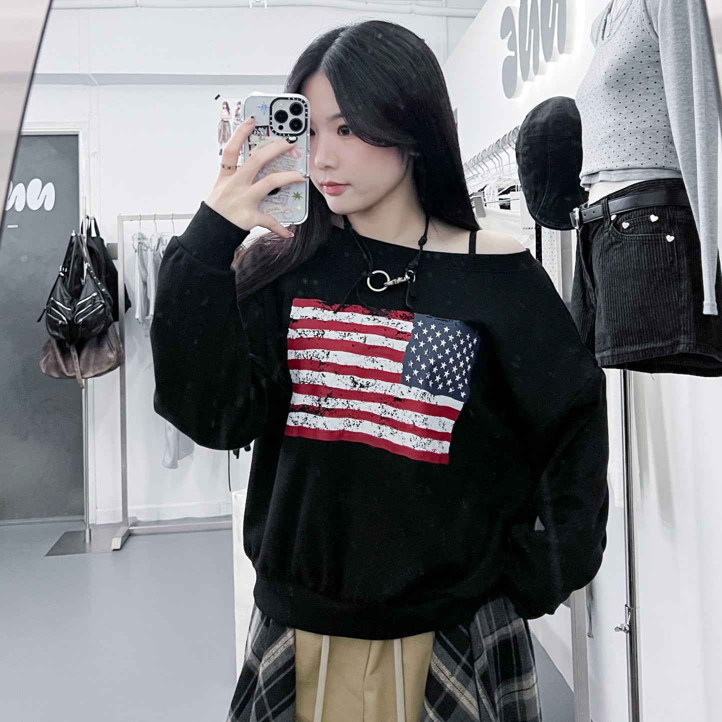 AF BOAT-NECK OFF SHOULDER SWEATSHIRT/ 2色