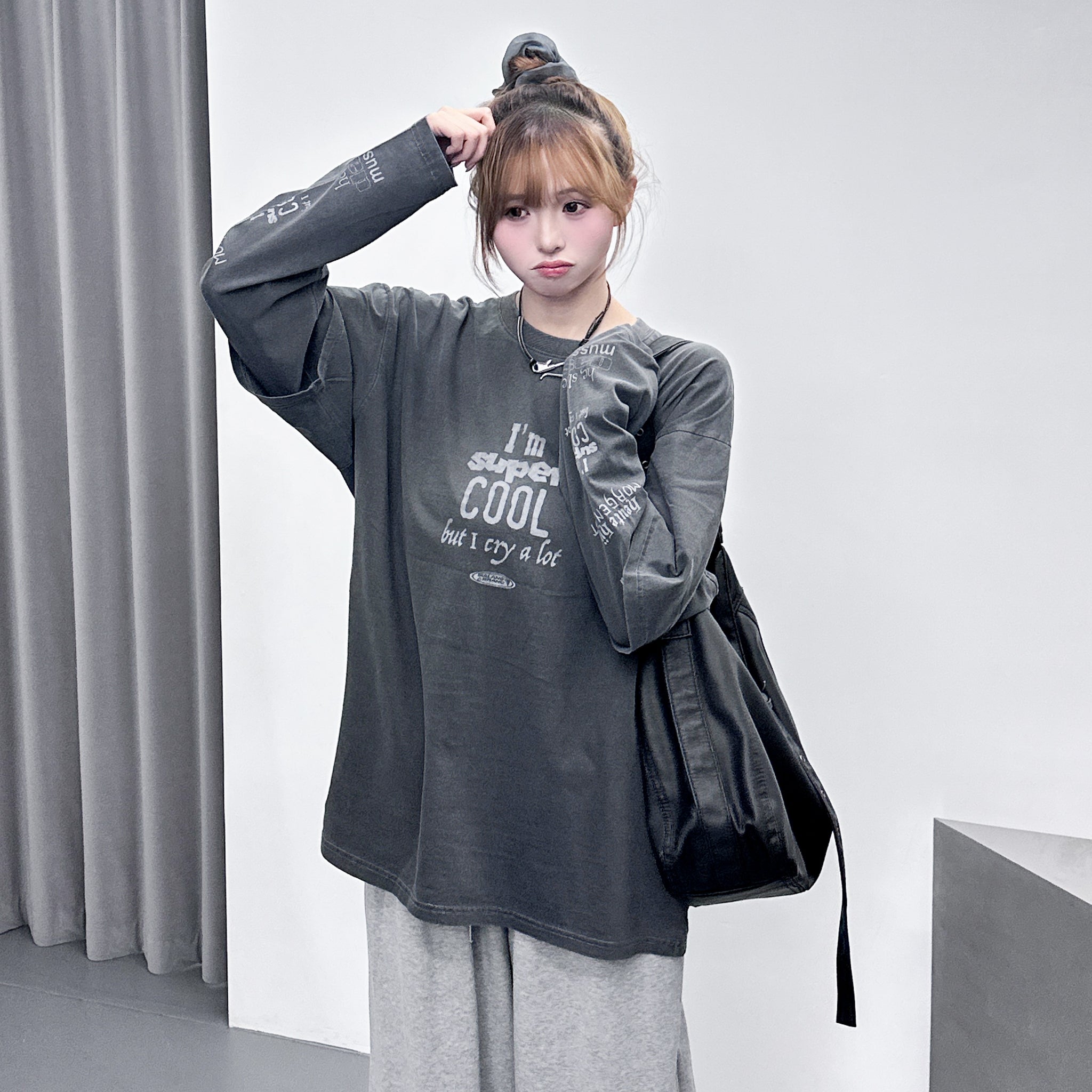 [UNISEX] 水洗假兩件I'M SUPER COOL BUT I CRY A LOT/ 2色