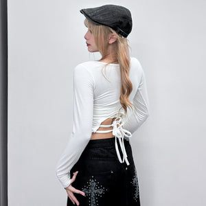BACK TIE STRAP LONG SLEEVE TOP/ 2色